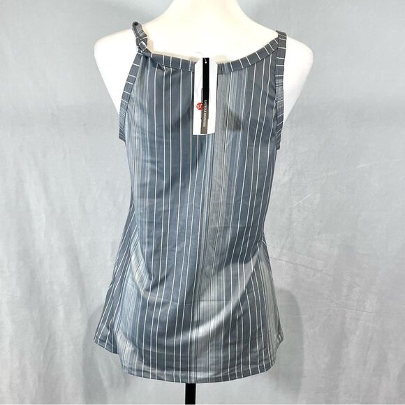 Gray & white striped cotton blend tank top with gold link straps size small NWT - Picture 5 of 6